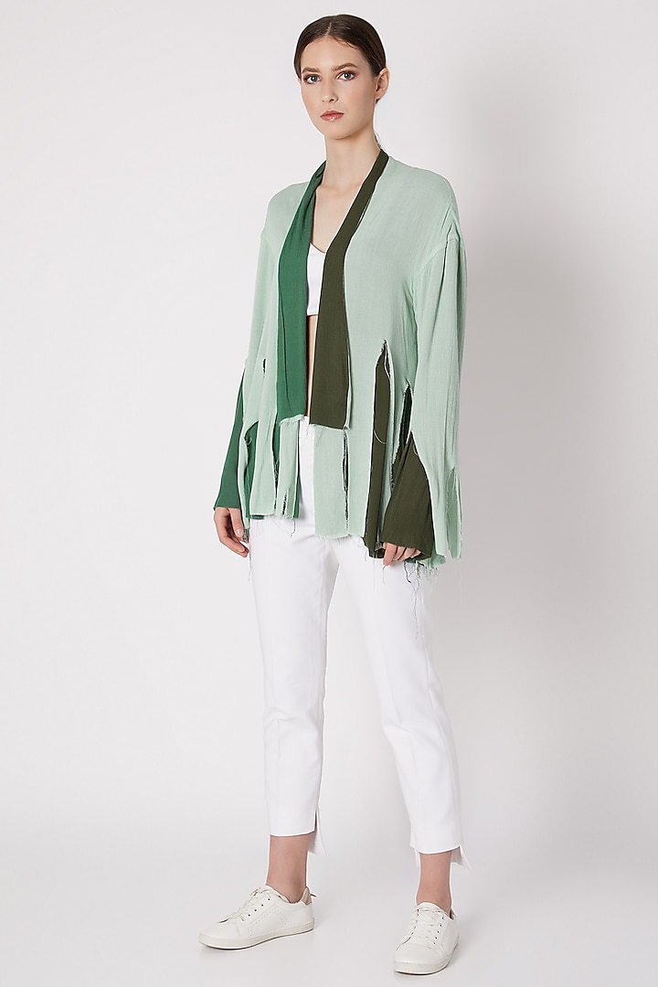 Mint Green Handwoven Layered Jacket by House of Sohn
