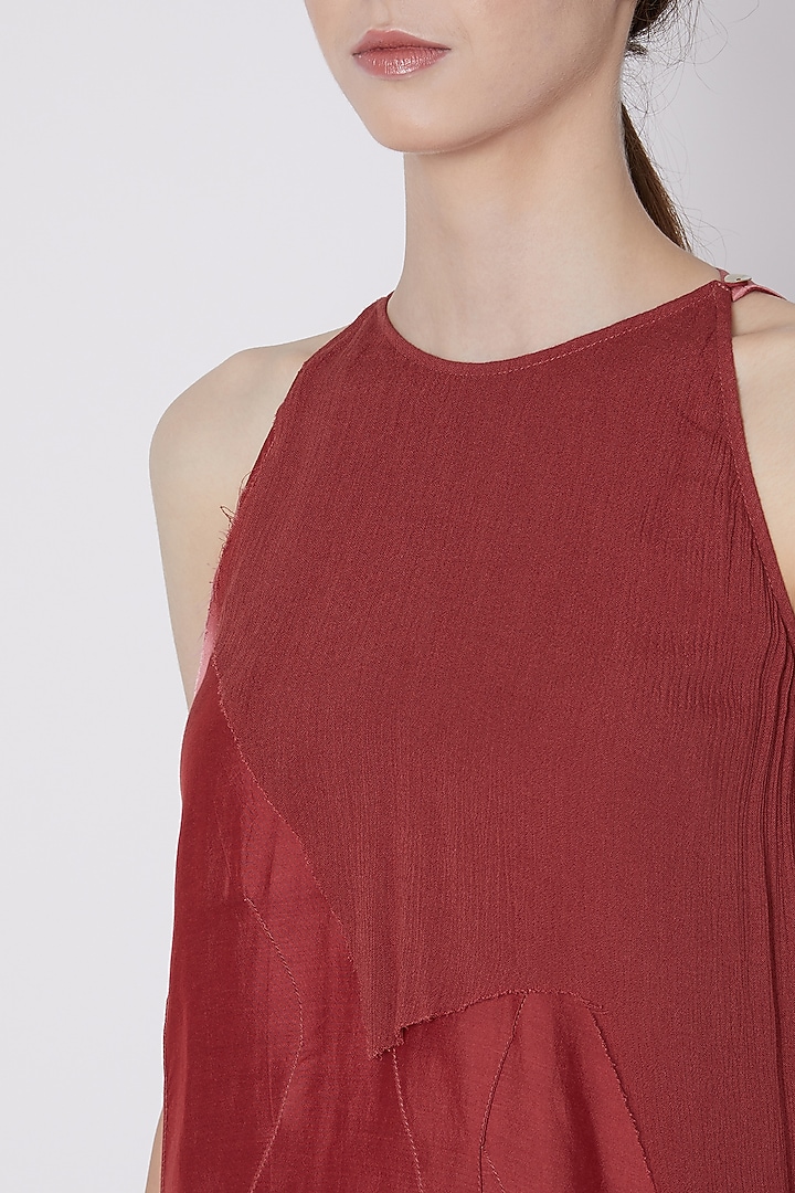 Red Handwoven Summer Dress With Assymetrical Hemline by House of Sohn at Pernia's Pop Up Shop