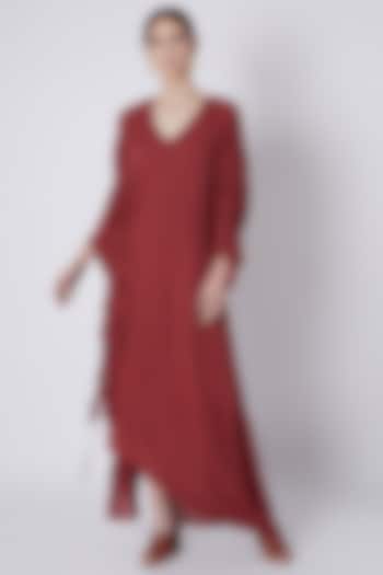 Red Handwoven Ruffle Dress by House of Sohn