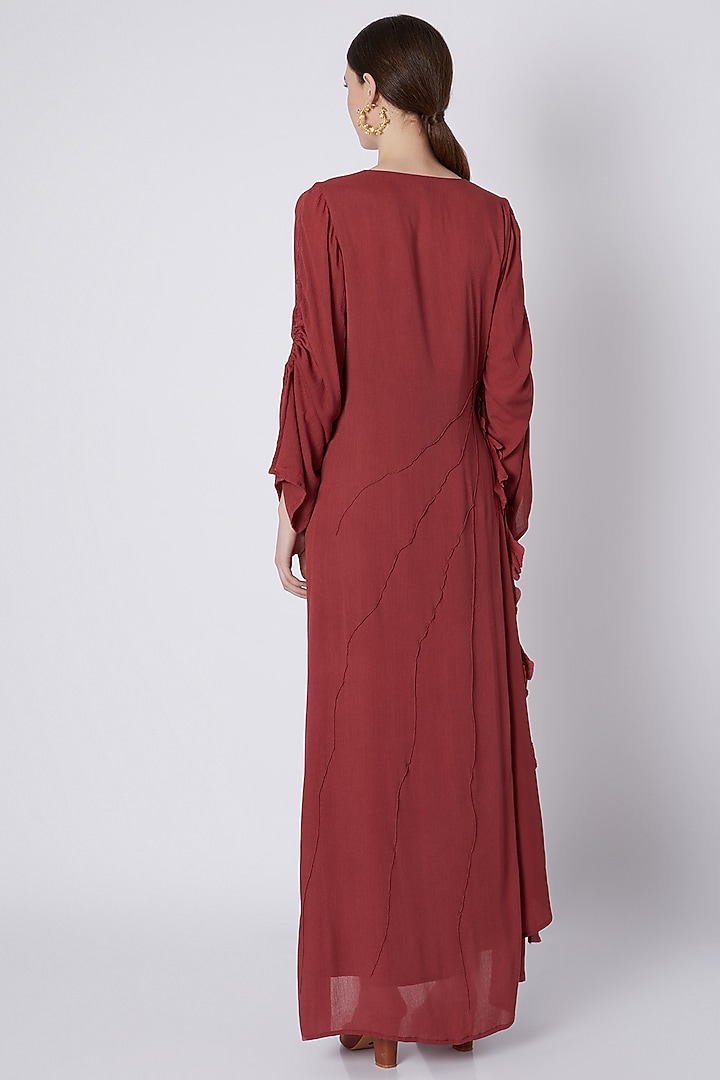 Red Handwoven Ruffle Summer Dress by House of Sohn at Pernia's Pop Up Shop