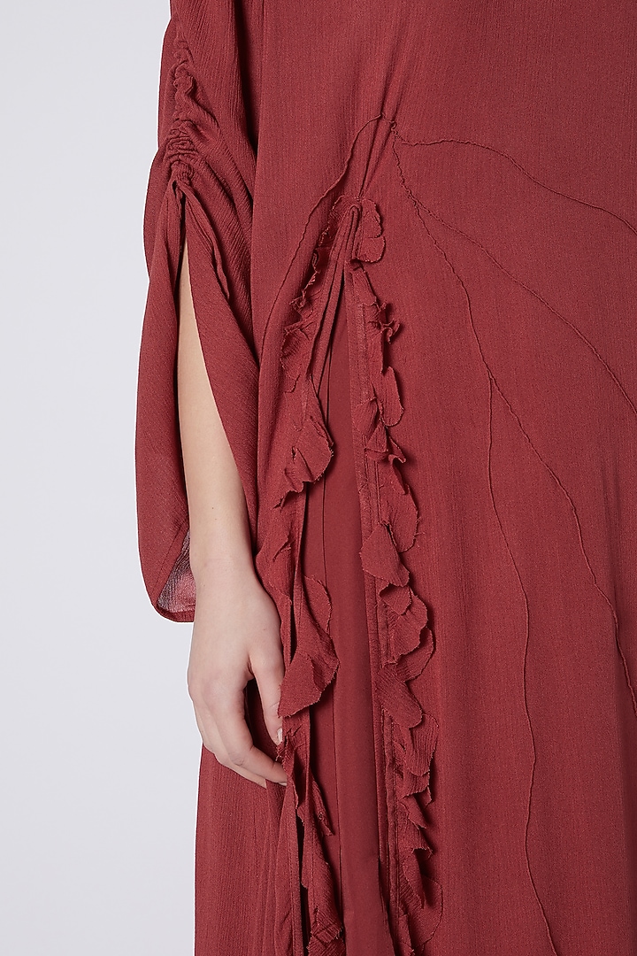 Red Handwoven Ruffle Summer Dress by House of Sohn at Pernia's Pop Up Shop