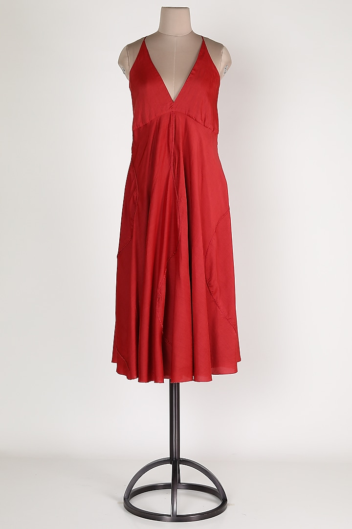 Red Cotton Midi Dress by House Of Sohn