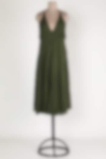Dark Green Cotton Midi Dress by House Of Sohn