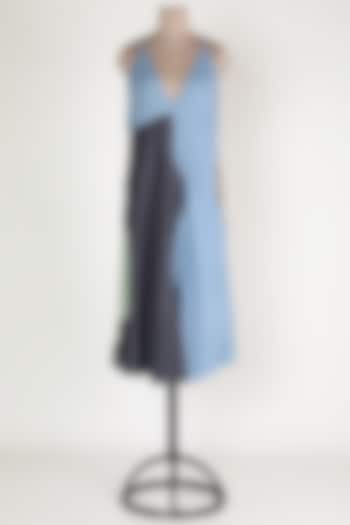 Blue & Grey Cotton Midi Dress by House Of Sohn