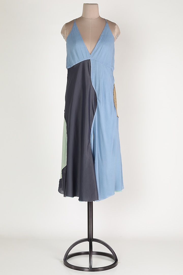 Blue & Grey Cotton Midi Dress by House Of Sohn