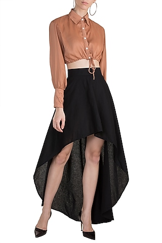 Black Monochrome High-Low Skirt by House of Sohn