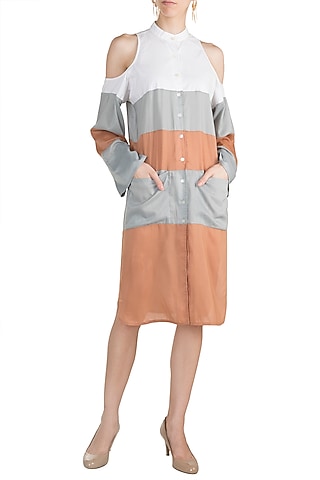 Blush Pink Cold Shoulder Shirt Dress by House of Sohn