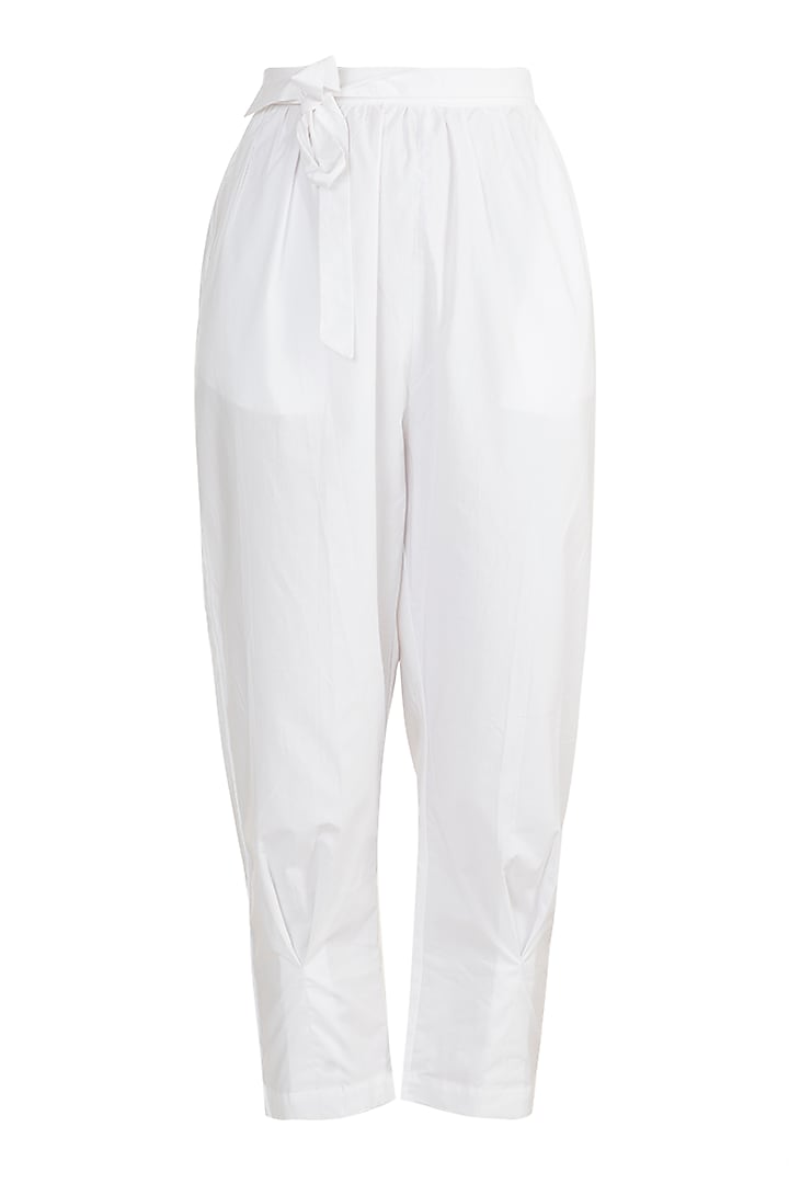 White Elasticated Tie-Up Pants by House of Sohn