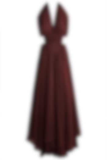 Wine High-Low Halter Dress by House of Sohn