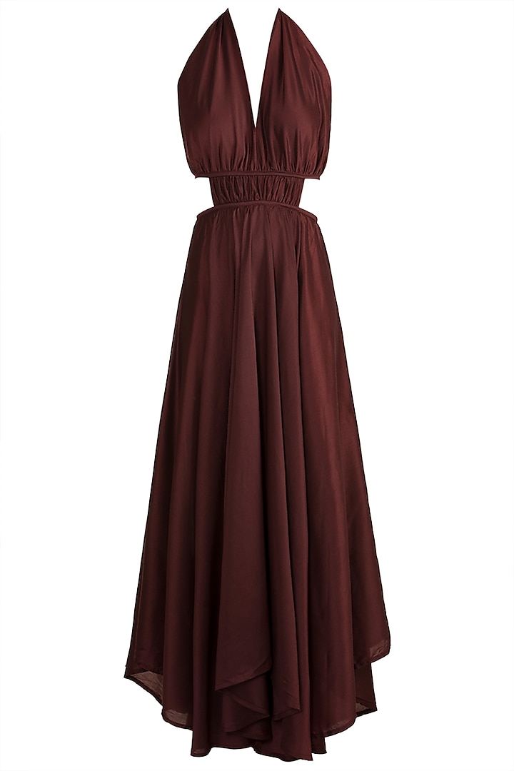 Wine High-Low Halter Dress by House of Sohn