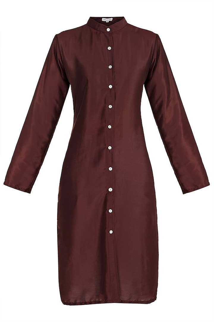 Wine Chinese Collared Shirt Dress by House of Sohn