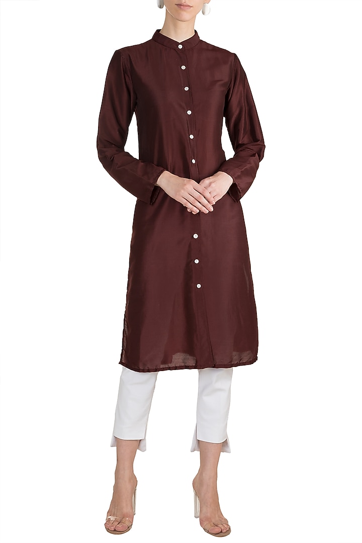 Wine Chinese Collared Summer Shirt Dress by House of Sohn at Pernia's Pop Up Shop