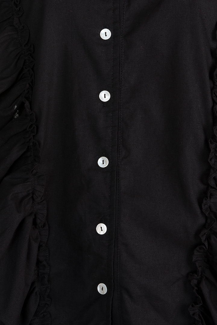 Black Button Down Ruffle Shirt by House of Sohn at Pernia's Pop Up Shop