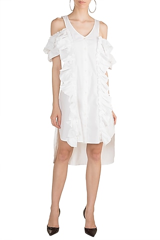White Cold Shoulder Ruffled Dress by House of Sohn