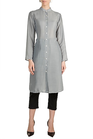 Sky Blue Chinese Collared Shirt dress by House of Sohn