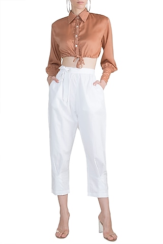Blush Pink Drawstring Crop Top by House of Sohn