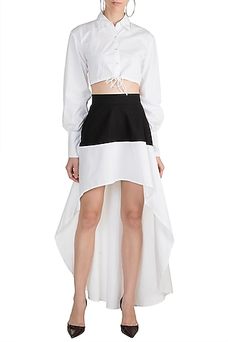 White Drawstring Crop Top by House of Sohn
