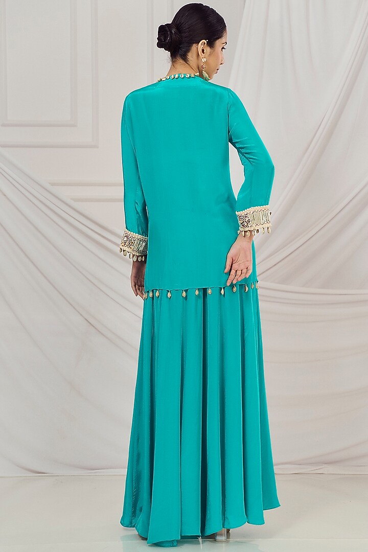 Rama Green Crepe Flared Palazzo Pant Set by Harshita Singhvi at Pernia's Pop Up Shop