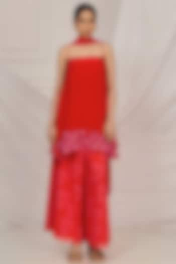 Red Georgette Palazzo Pant Set by Harshita Singhvi at Pernia's Pop Up Shop