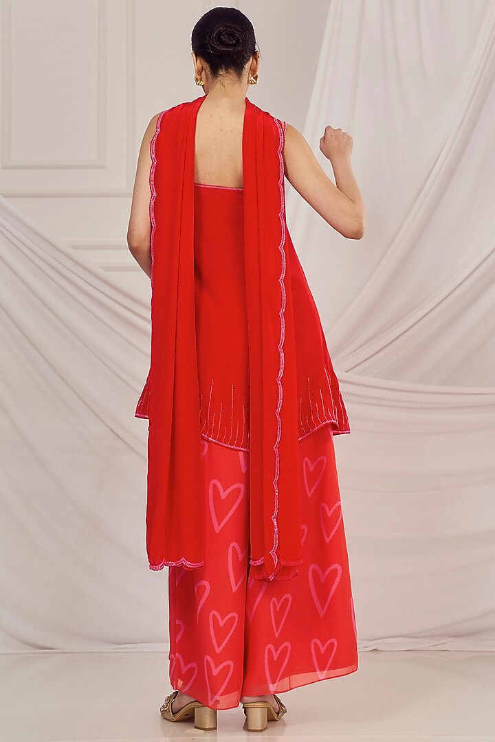 Red Georgette Palazzo Pant Set by Harshita Singhvi at Pernia's Pop Up Shop