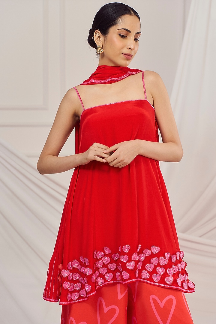 Red Georgette Palazzo Pant Set by Harshita Singhvi at Pernia's Pop Up Shop