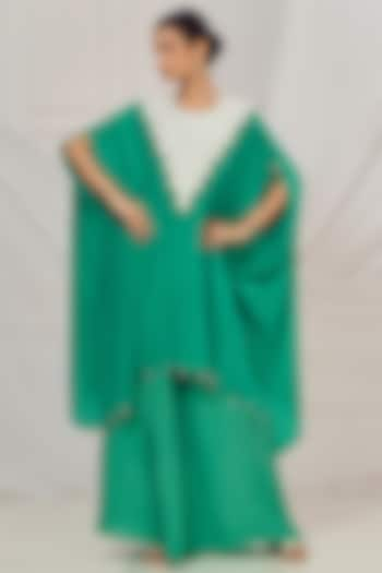 Rama Green Crepe Pearl Embroidered Kaftan Set by Harshita Singhvi at Pernia's Pop Up Shop