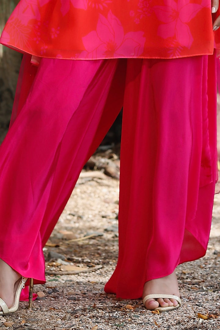 Pink & Red Georgette Floral Printed Peplum Kurta Set by Harshita Singhvi at Pernia's Pop Up Shop