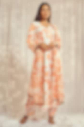 Burnt Orange Tuscan Pink Floral Printed Kurta Set by Harshita Singhvi at Pernia's Pop Up Shop