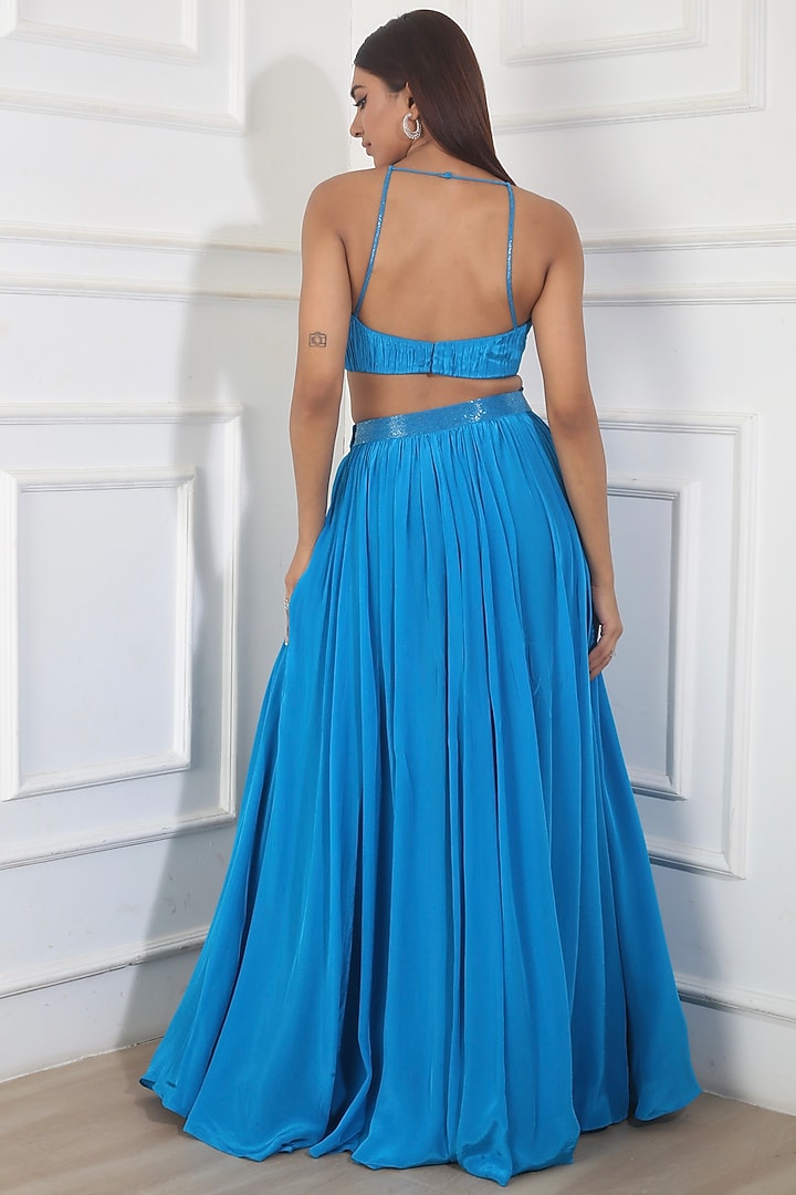 Teal Blue Ruched Skirt Set by Harshita Singhvi at Pernia's Pop Up Shop