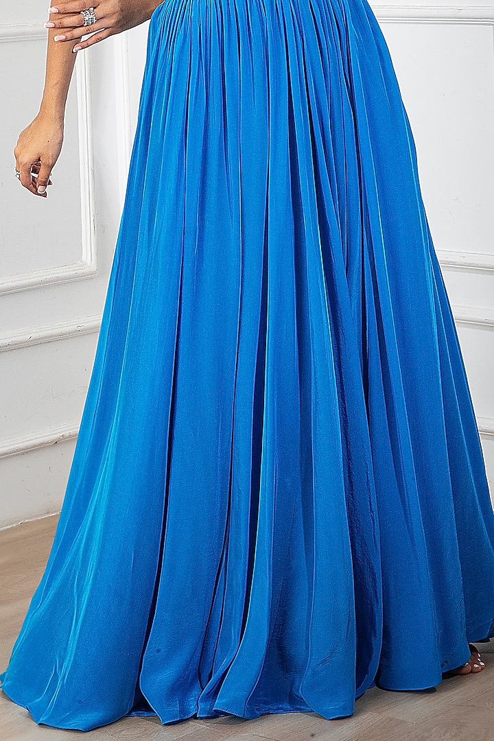 Teal Blue Ruched Skirt Set by Harshita Singhvi at Pernia's Pop Up Shop