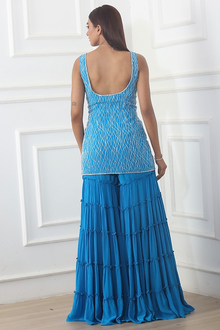 Teal Blue Wedding Sharara Set by Harshita Singhvi at Pernia's Pop Up Shop