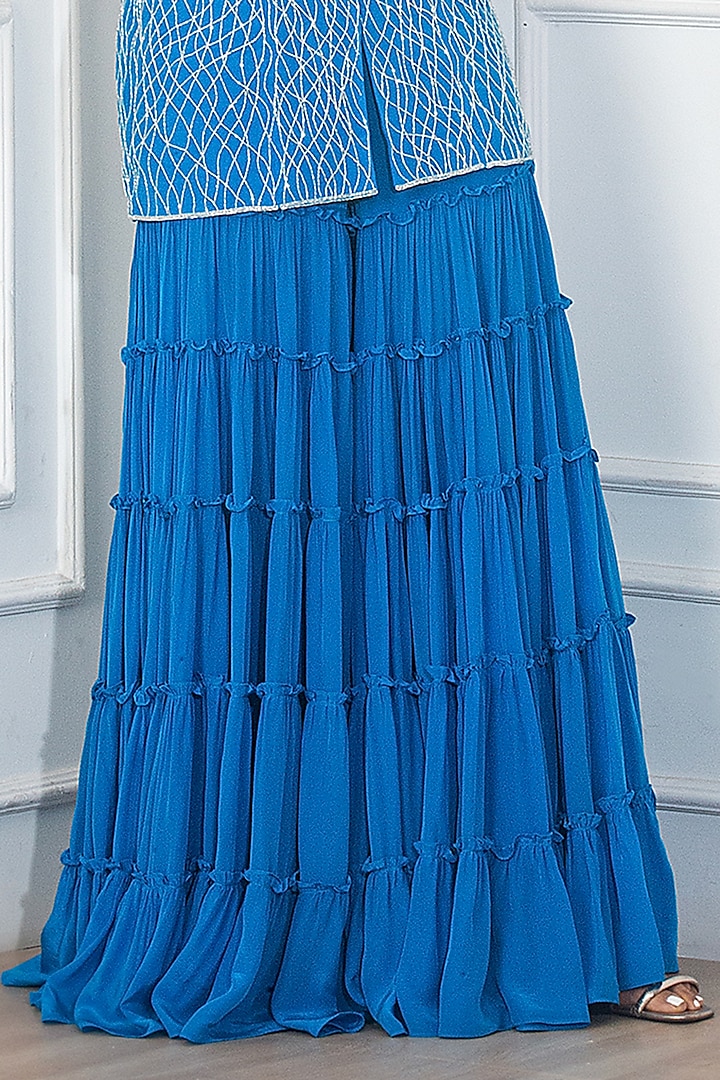 Teal Blue Wedding Sharara Set by Harshita Singhvi at Pernia's Pop Up Shop