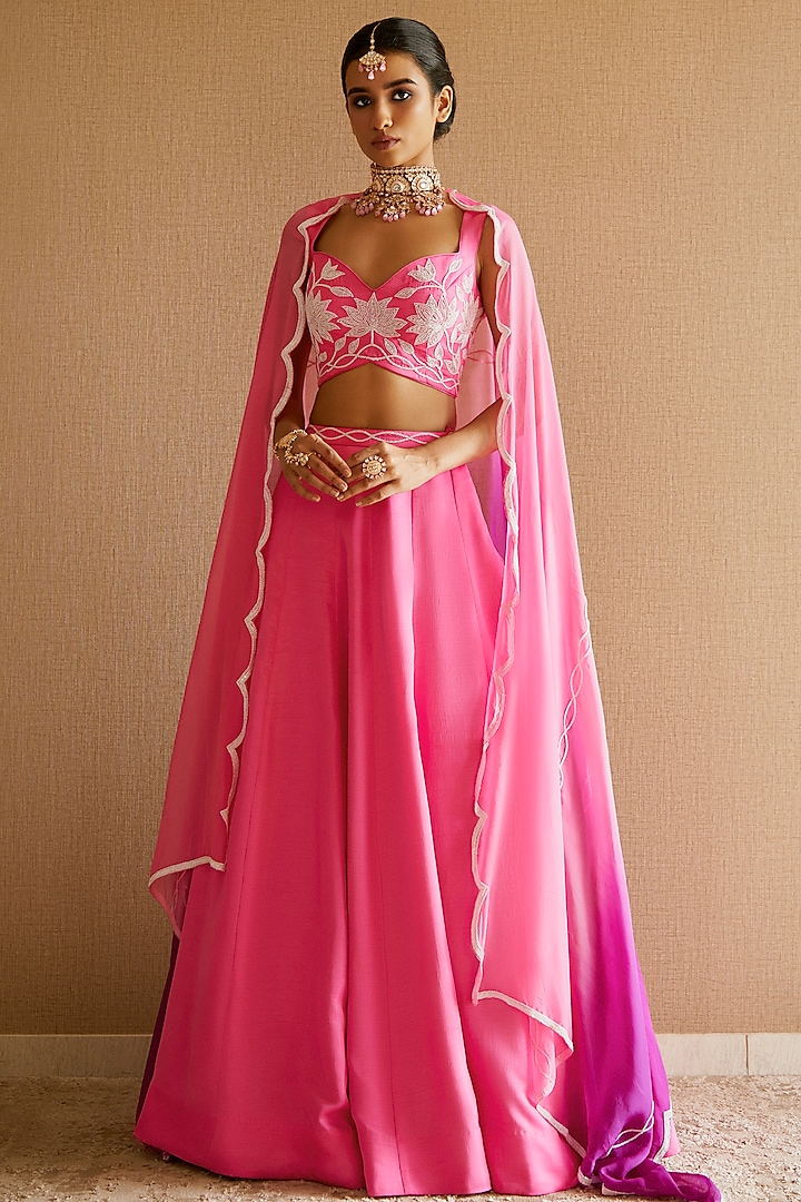 Baby Pink Silk Cutdana Embroidered Lehenga Set by Harshita Singhvi