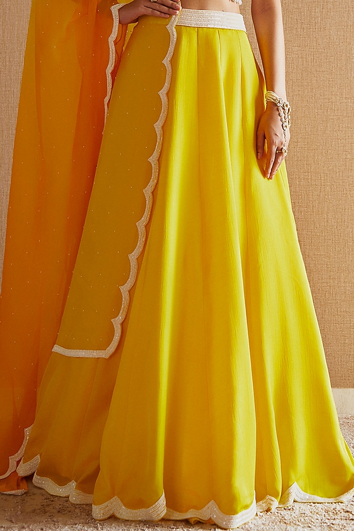 Yellow Silk Pearl & Sequins Embroidered Wedding Lehenga Set by Harshita Singhvi at Pernia's Pop Up Shop