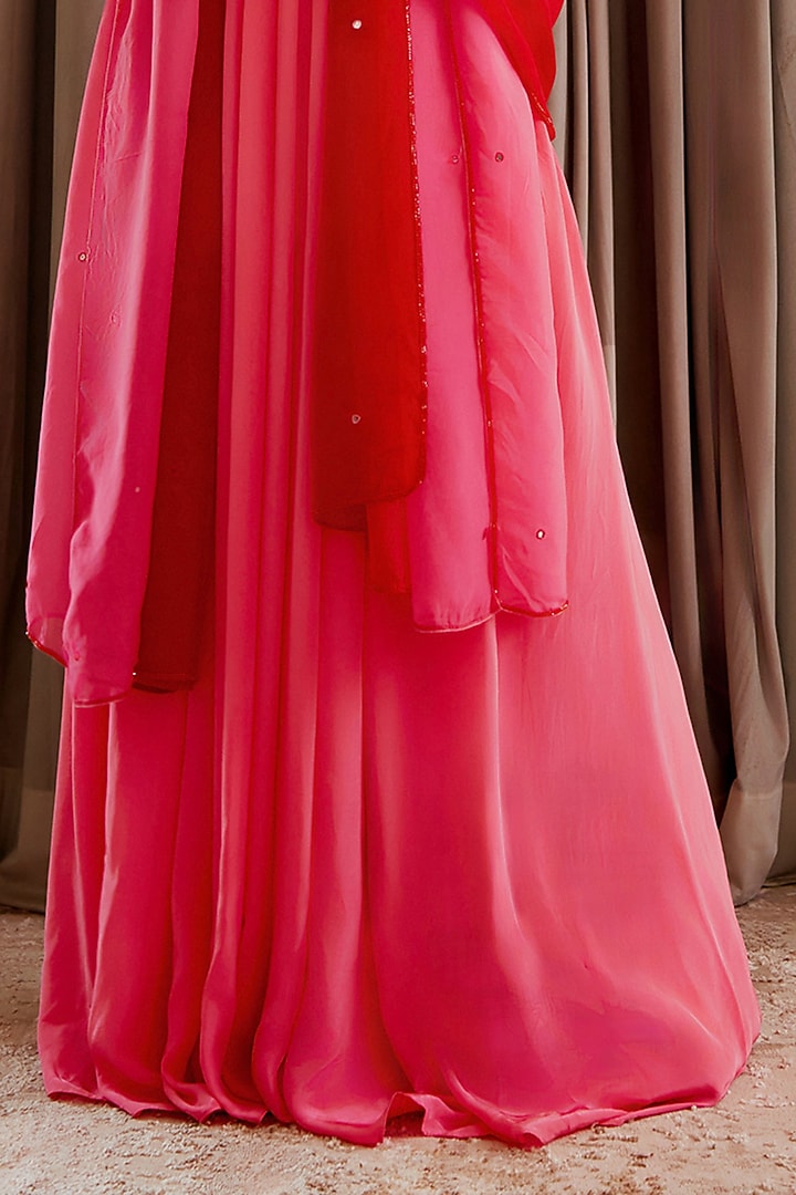 Bubblegum Pink Crepe Cutdana & Mirror Embroidered Wedding Anarkali Set by Harshita Singhvi at Pernia's Pop Up Shop