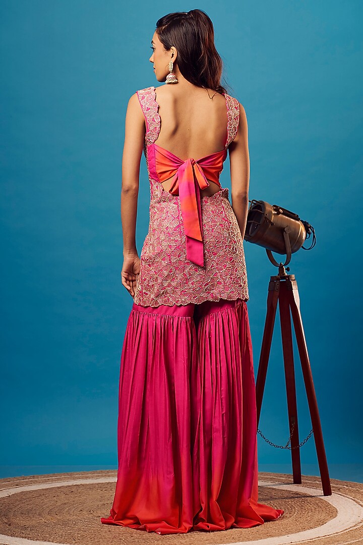 Pink French Crepe Wedding Sharara Set by Harshita Singhvi at Pernia's Pop Up Shop