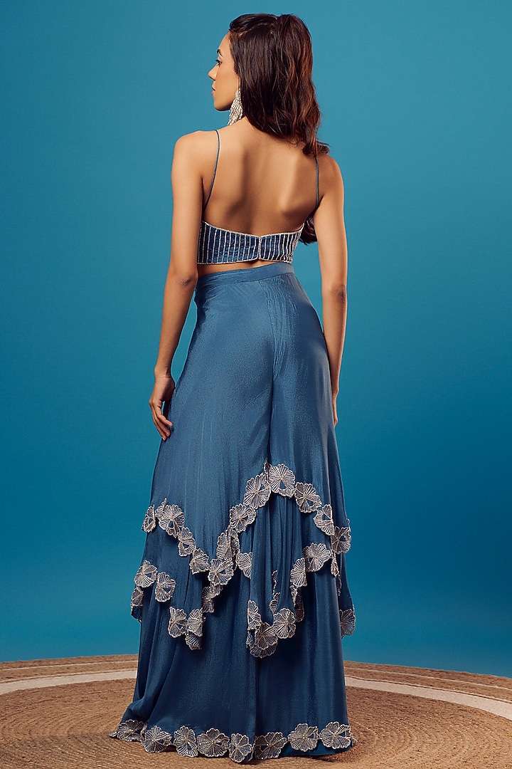 English Blue Crepe Embroidered Co-Ord Set by Harshita Singhvi at Pernia's Pop Up Shop