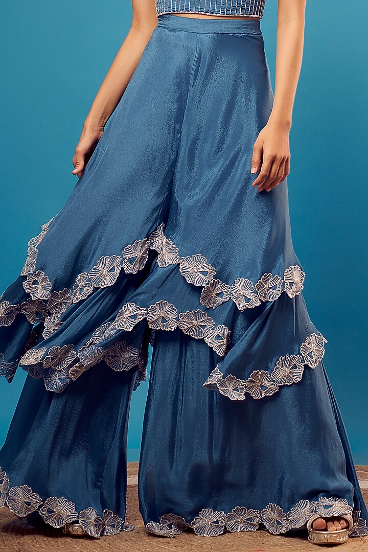 English Blue Crepe Embroidered Co-Ord Set by Harshita Singhvi at Pernia's Pop Up Shop