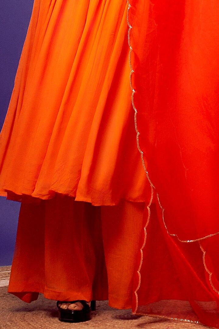 Orange Chinon Crepe Cutdana Embroidered Party Wear Anarkali Set by Harshita Singhvi at Pernia's Pop Up Shop