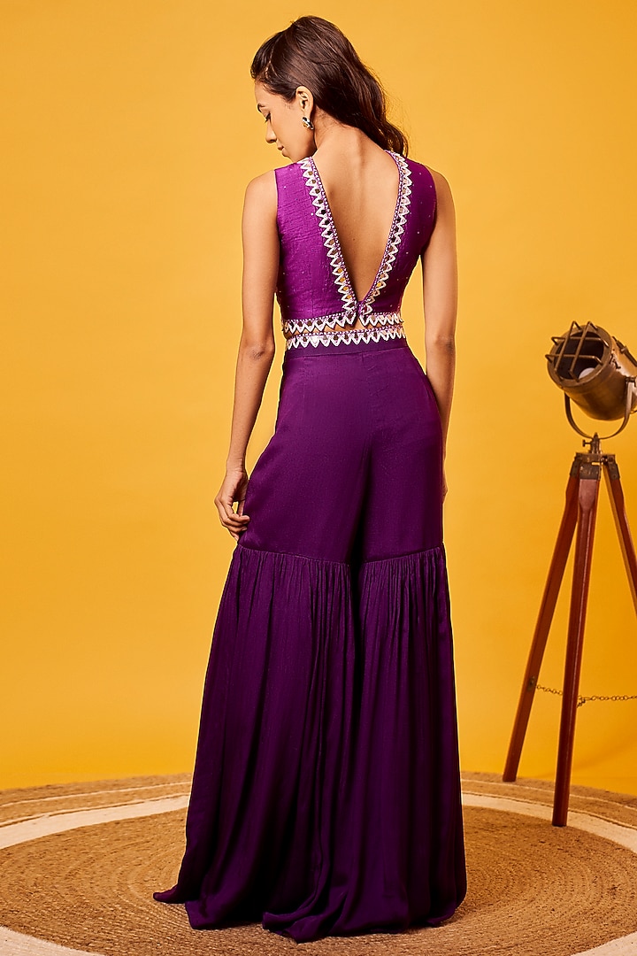Purple Chinon Crepe Wedding Sharara Set by Harshita Singhvi at Pernia's Pop Up Shop