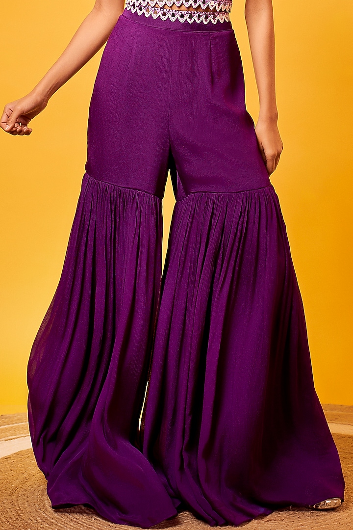 Purple Chinon Crepe Wedding Sharara Set by Harshita Singhvi at Pernia's Pop Up Shop