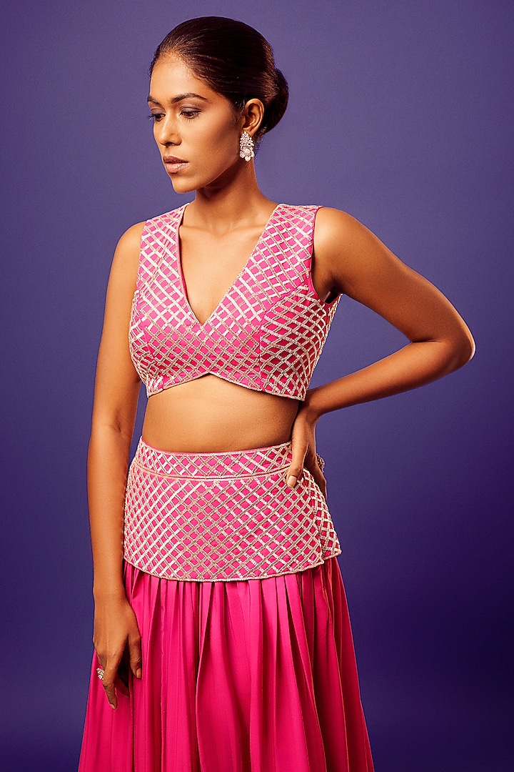 Pink French Crepe Embroidered Co-Ord Set by Harshita Singhvi at Pernia's Pop Up Shop