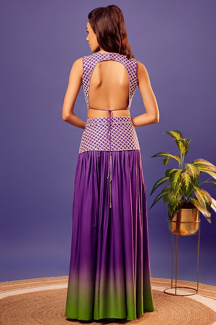 Purple French Crepe Embroidered Co-Ord Set by Harshita Singhvi at Pernia's Pop Up Shop