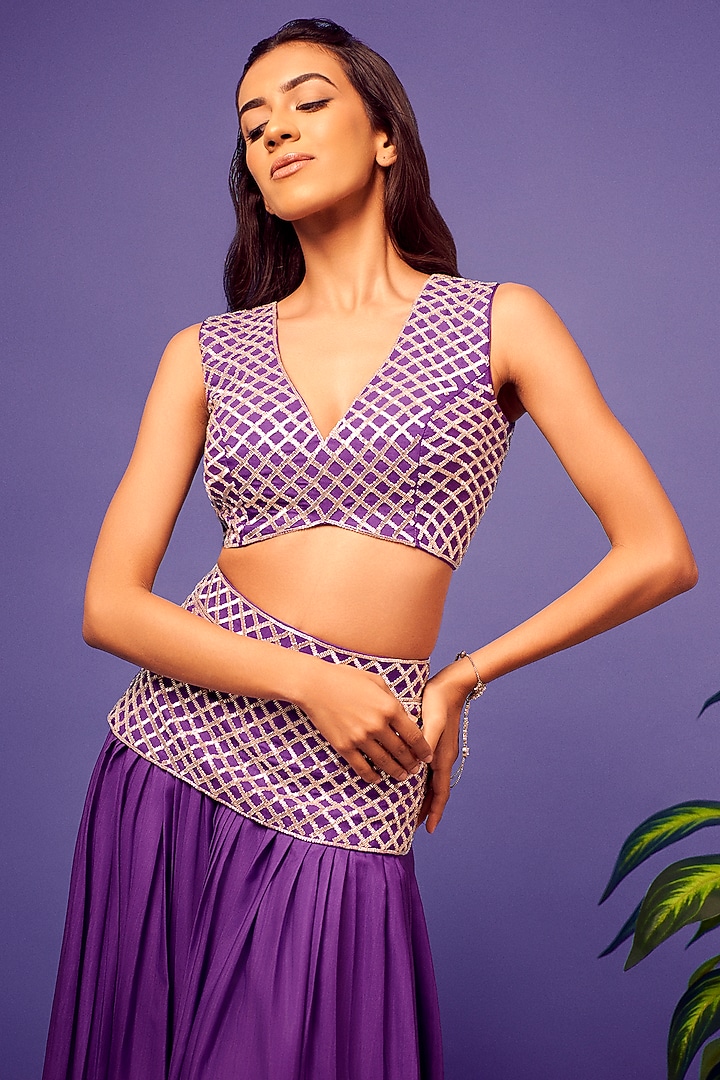 Purple French Crepe Embroidered Co-Ord Set by Harshita Singhvi at Pernia's Pop Up Shop