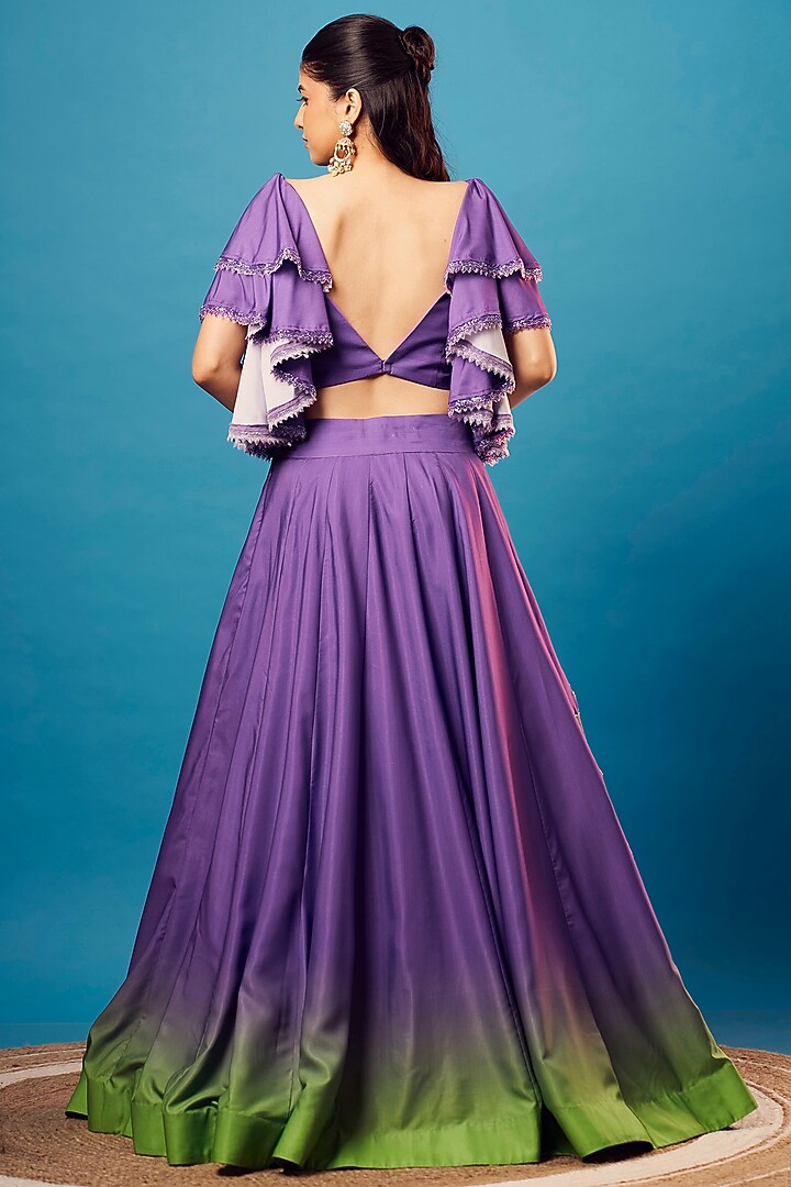Purple French Crepe Floral Embroidered Skirt Set by Harshita Singhvi at Pernia's Pop Up Shop