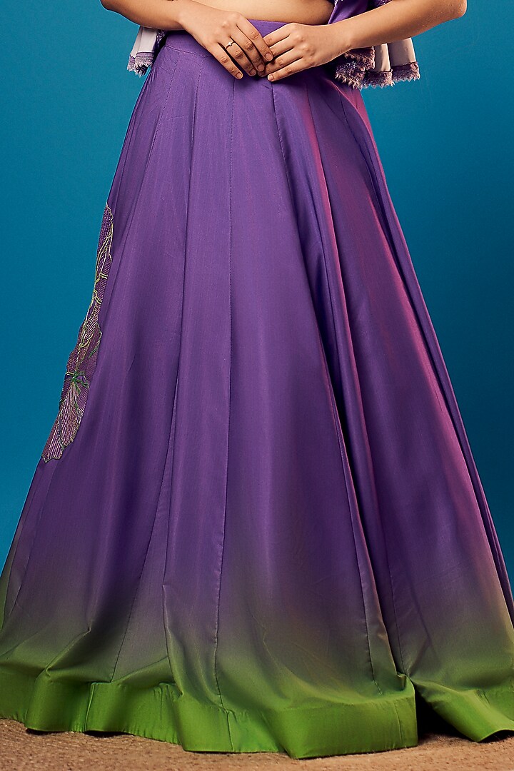 Purple French Crepe Floral Embroidered Skirt Set by Harshita Singhvi at Pernia's Pop Up Shop