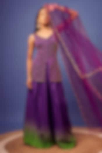 Purple Silk Sequins Work Kurta Set by Harshita Singhvi