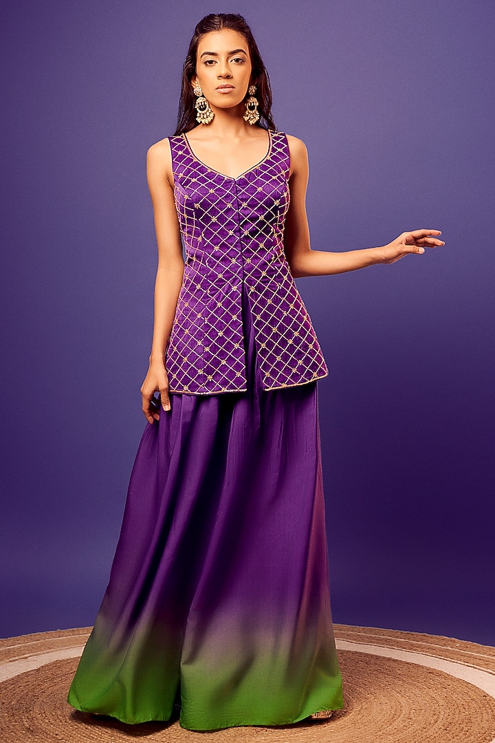 Purple Silk Sequins Work Kurta Set by Harshita Singhvi at Pernia's Pop Up Shop