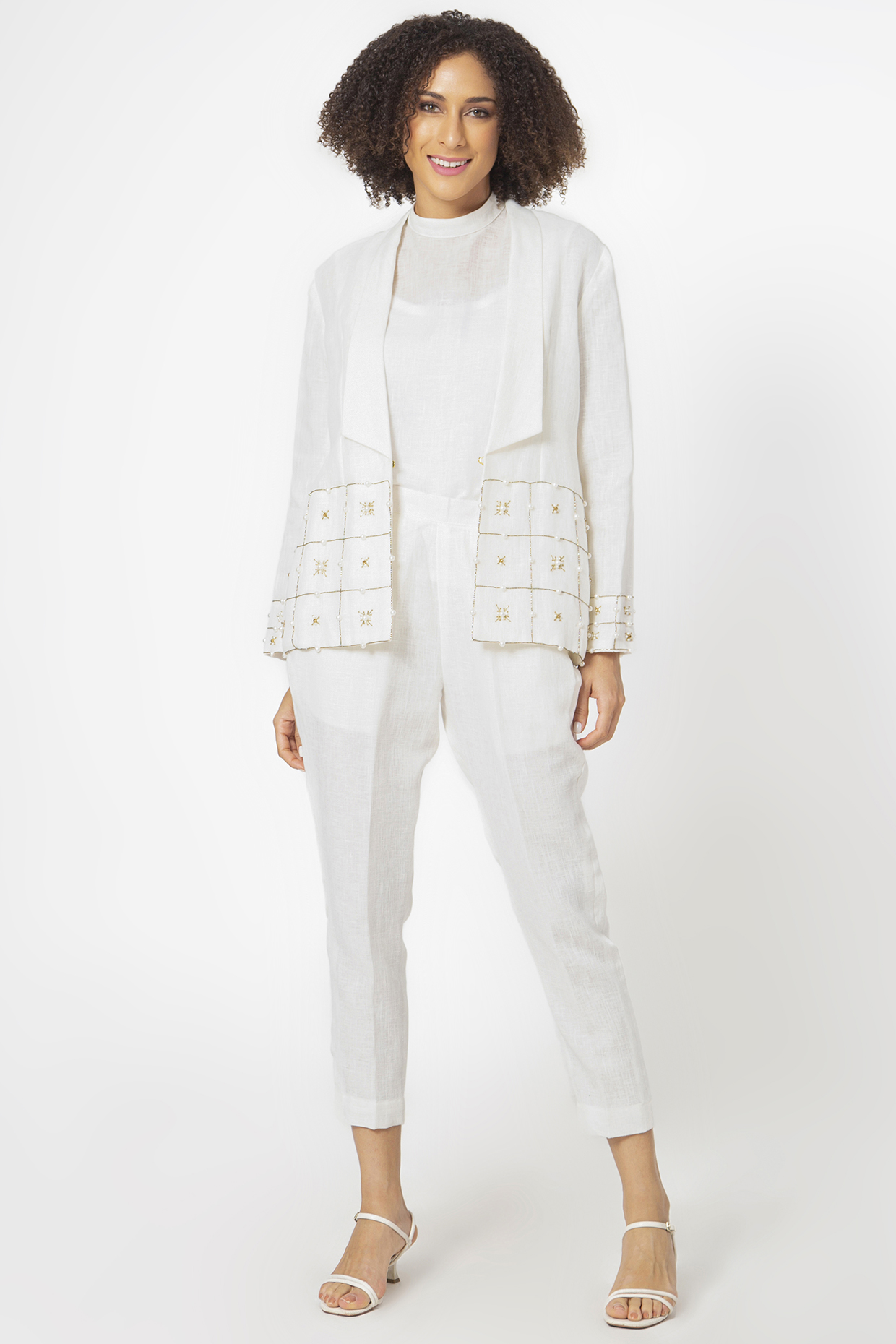 White Cotton Linen Jacket Set by House of THL at Pernia's Pop Up Shop