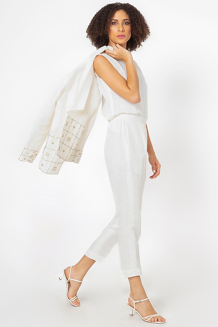 White Cotton Linen Jacket Set by House of THL at Pernia's Pop Up Shop